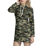 Army Green Digital Camo Pattern Print Hoodie Dress
