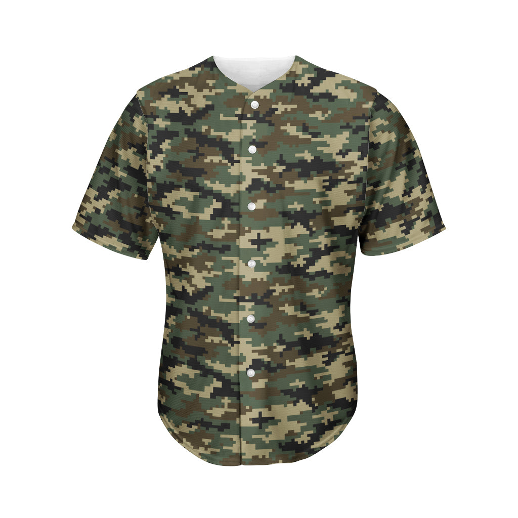 GearFrost Army Green Digital Camo Pattern Print Men's Baseball Jersey