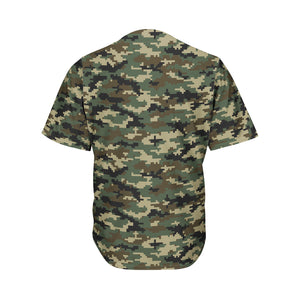 Army Green Digital Camo Pattern Print Men's Baseball Jersey