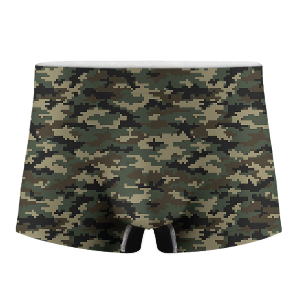 Army Green Digital Camo Pattern Print Men's Boxer Briefs