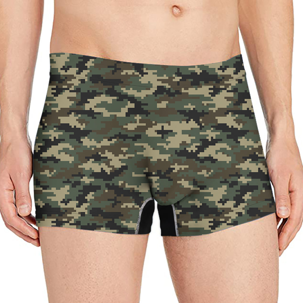 Army Green Digital Camo Pattern Print Men's Boxer Briefs