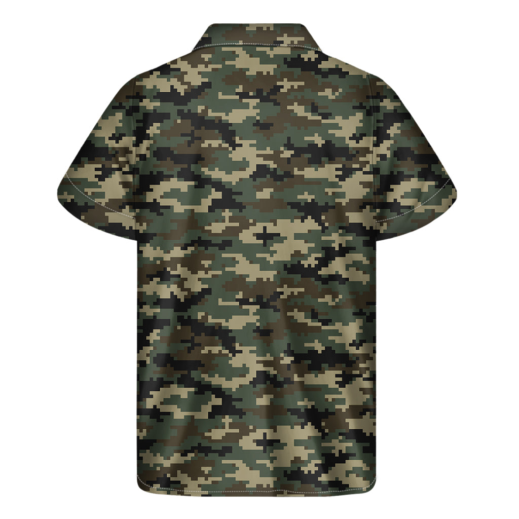 Army Green Digital Camo Pattern Print Men's Short Sleeve Shirt
