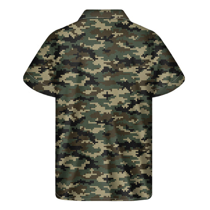 Army Green Digital Camo Pattern Print Men's Short Sleeve Shirt