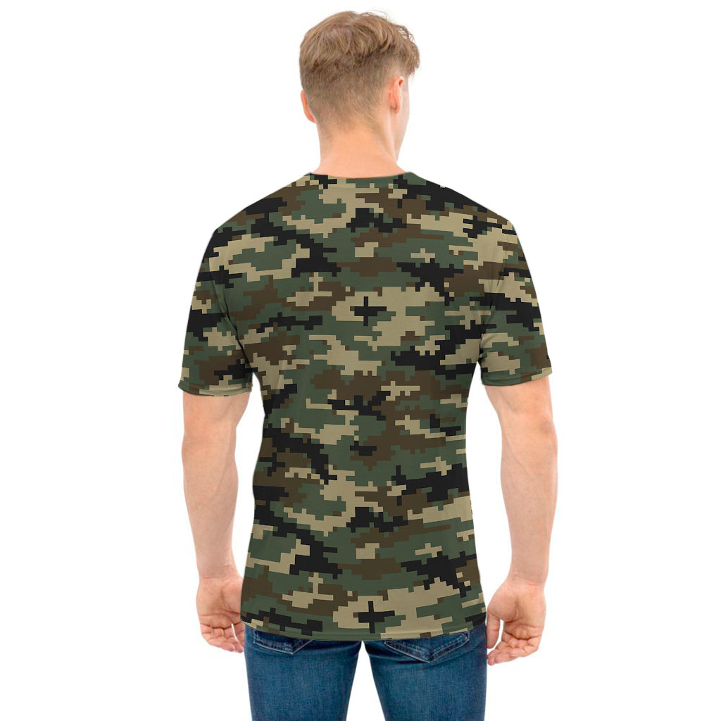 Army Green Digital Camo Pattern Print Men's T-Shirt