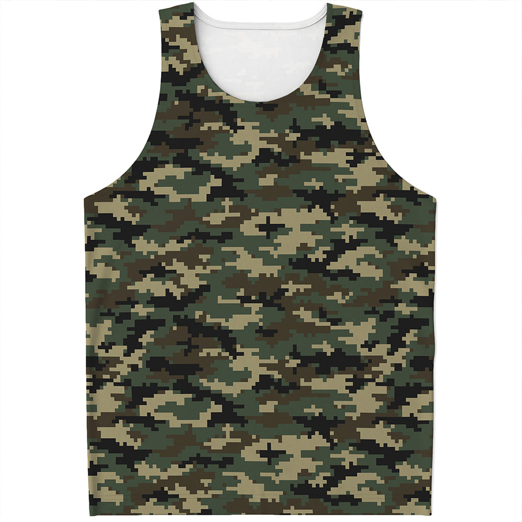 Army Green Digital Camo Pattern Print Men's Tank Top