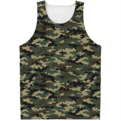 Army Green Digital Camo Pattern Print Men's Tank Top