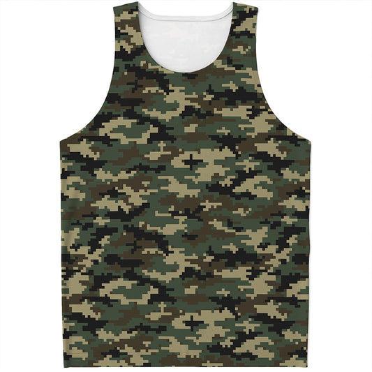 Army Green Digital Camo Pattern Print Men's Tank Top