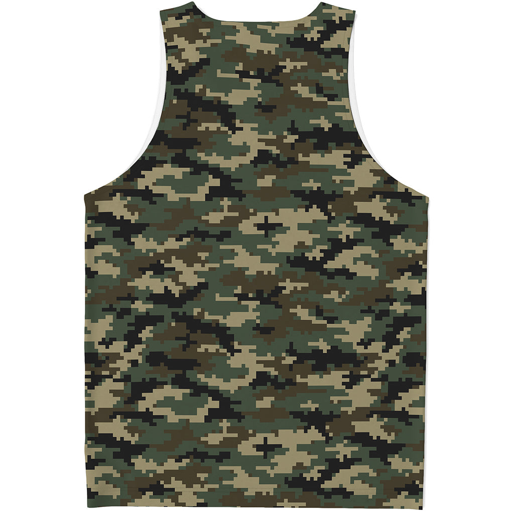 Army Green Digital Camo Pattern Print Men's Tank Top
