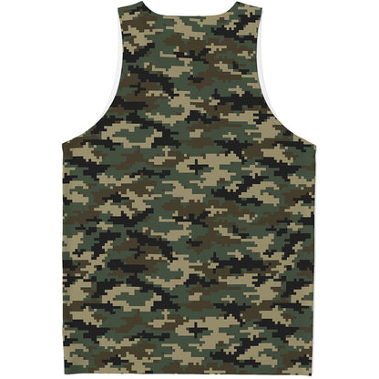 Army Green Digital Camo Pattern Print Men's Tank Top