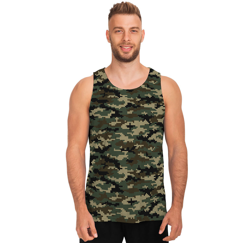 Army Green Digital Camo Pattern Print Men's Tank Top