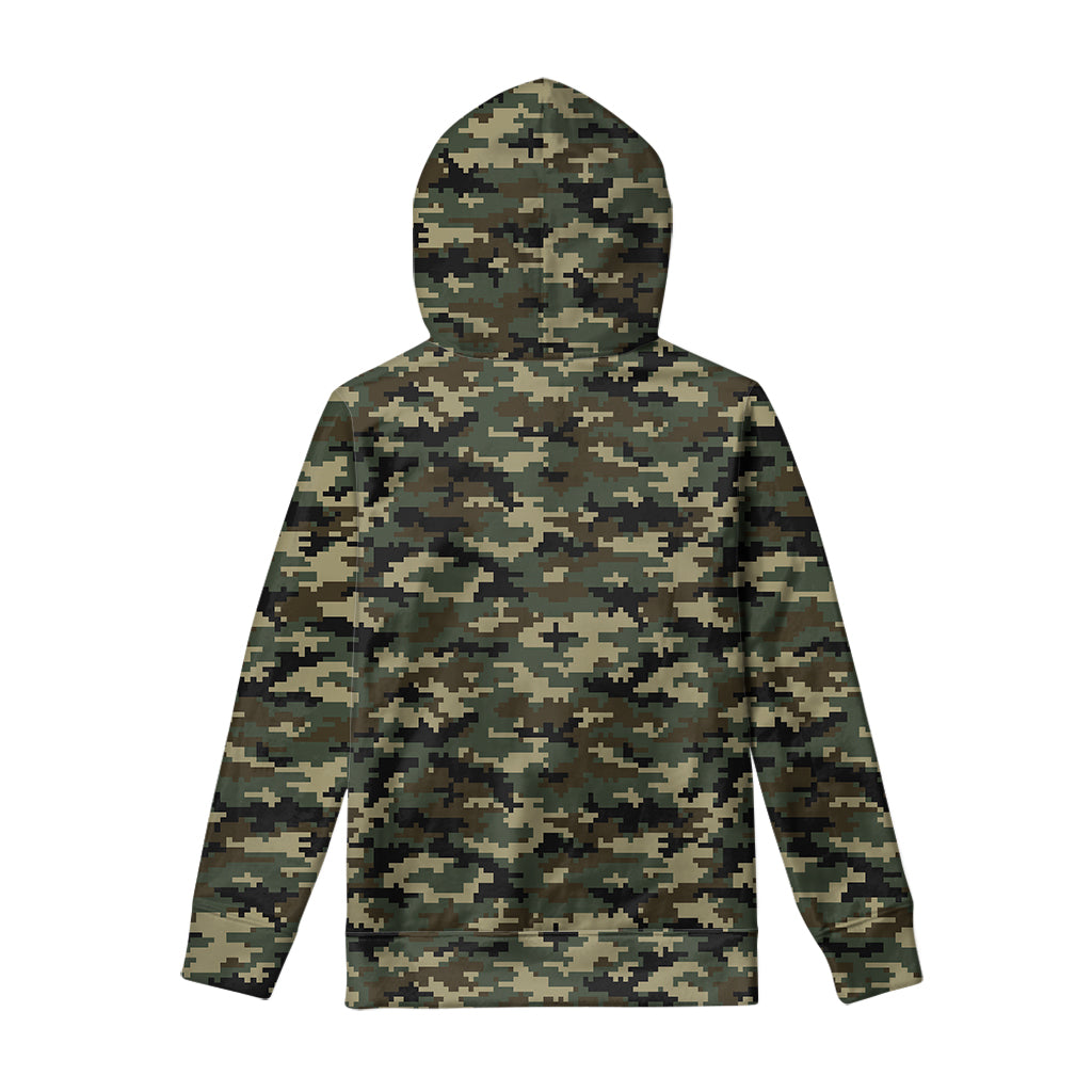 Army Green Digital Camo Pattern Print Pullover Hoodie