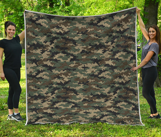 Army Green Digital Camo Pattern Print Quilt