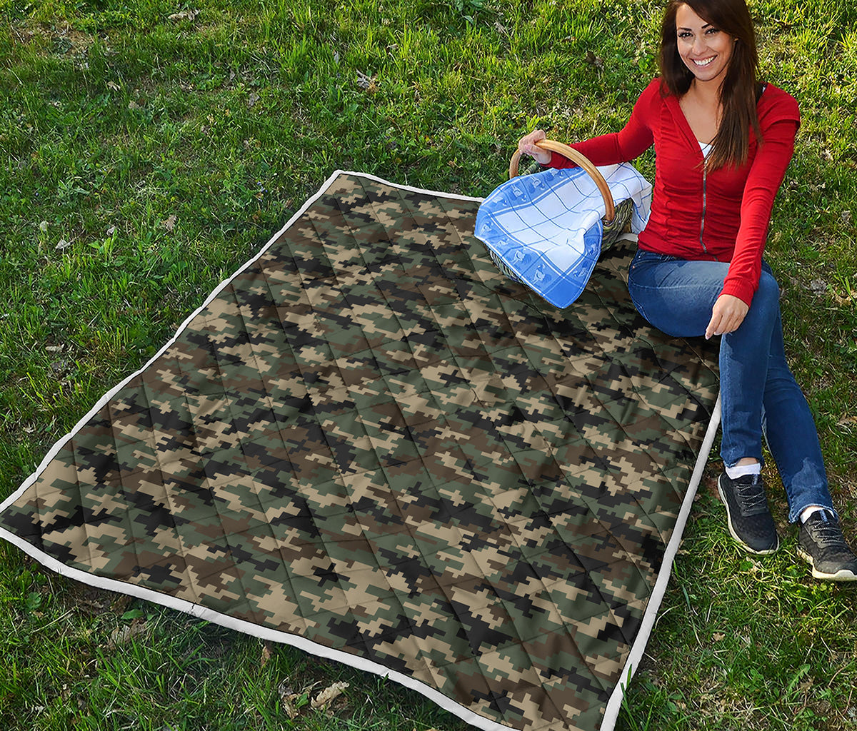 Army Green Digital Camo Pattern Print Quilt