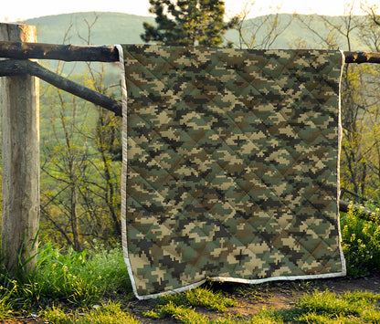 Army Green Digital Camo Pattern Print Quilt