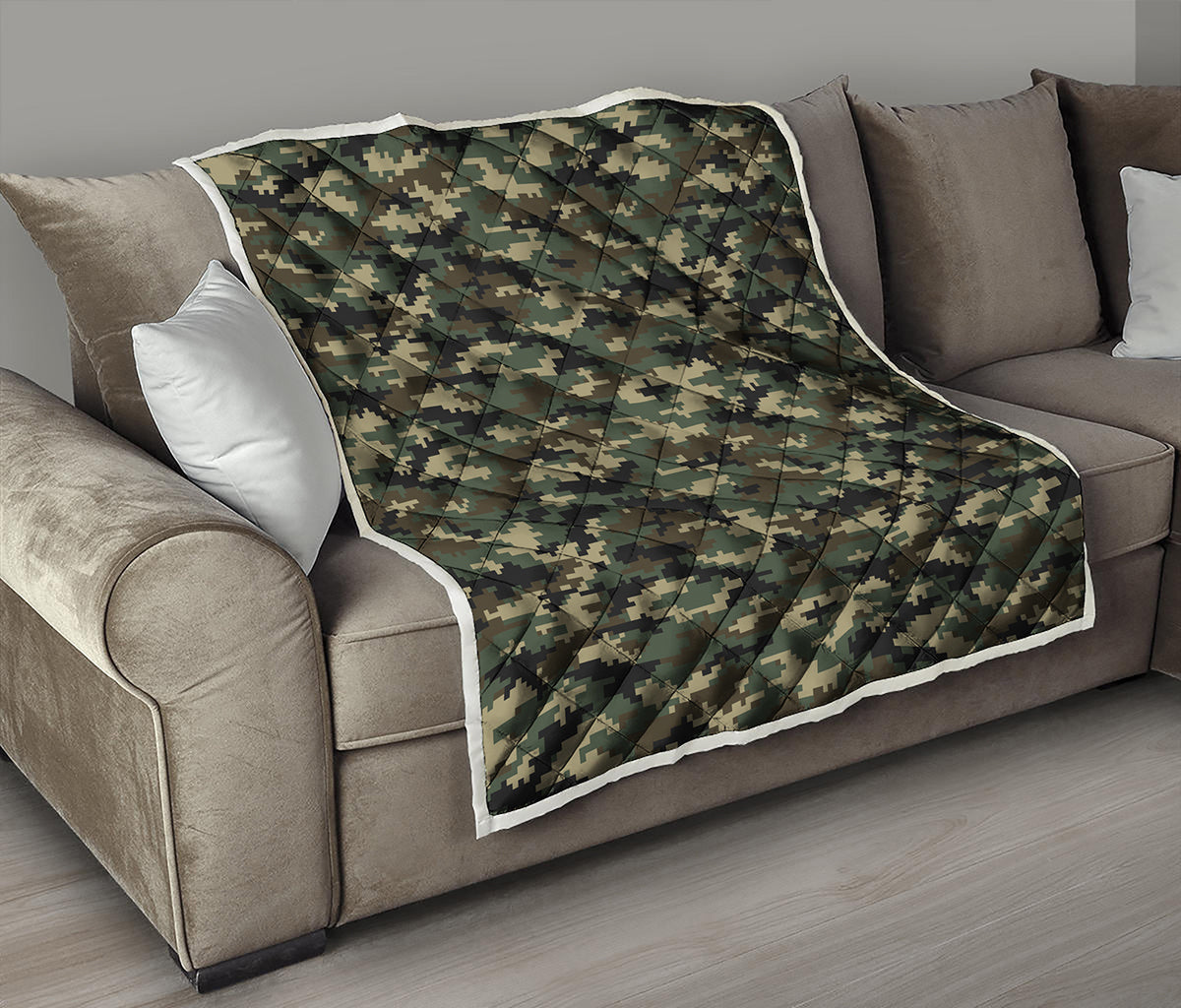 Army Green Digital Camo Pattern Print Quilt