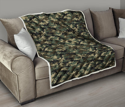 Army Green Digital Camo Pattern Print Quilt