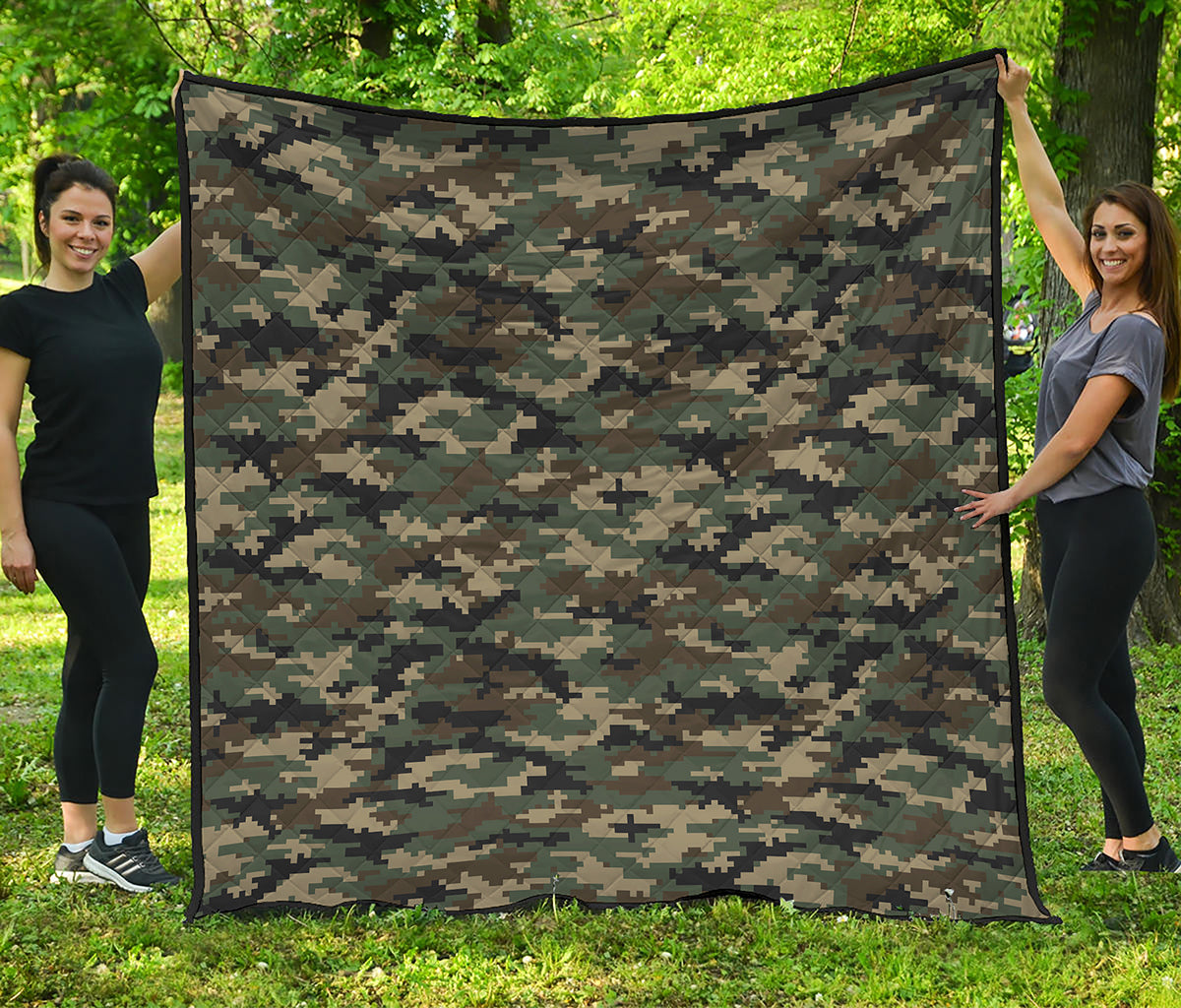 Army Green Digital Camo Pattern Print Quilt