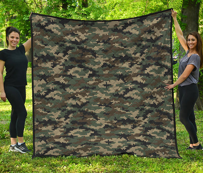 Army Green Digital Camo Pattern Print Quilt
