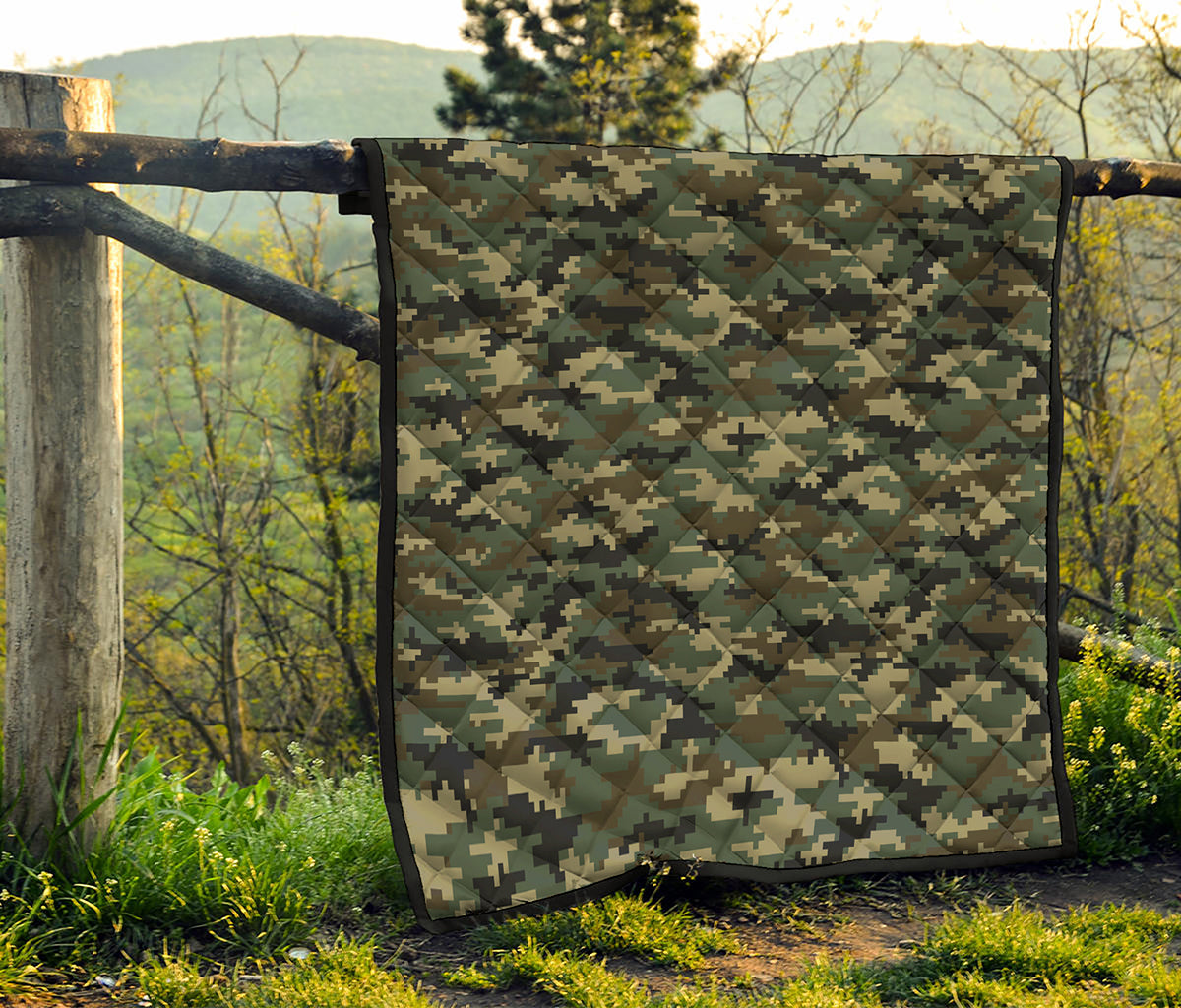 Army Green Digital Camo Pattern Print Quilt