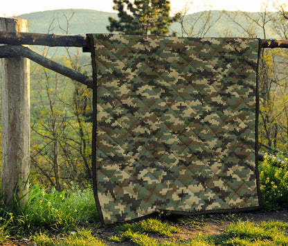 Army Green Digital Camo Pattern Print Quilt