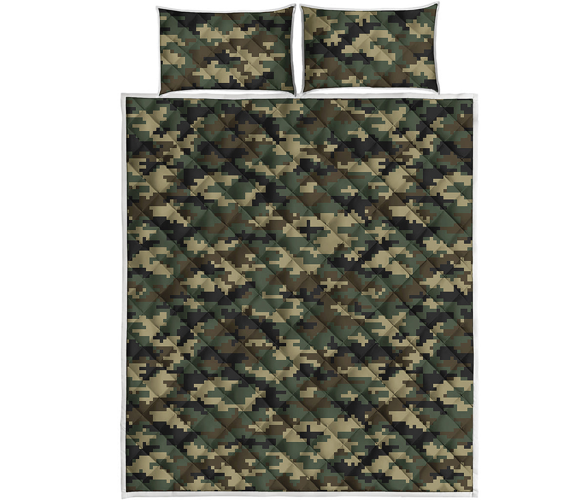 Army Green Digital Camo Pattern Print Quilt Bed Set