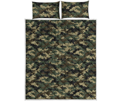 Army Green Digital Camo Pattern Print Quilt Bed Set