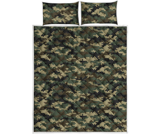 Army Green Digital Camo Pattern Print Quilt Bed Set