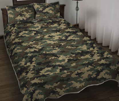 Army Green Digital Camo Pattern Print Quilt Bed Set