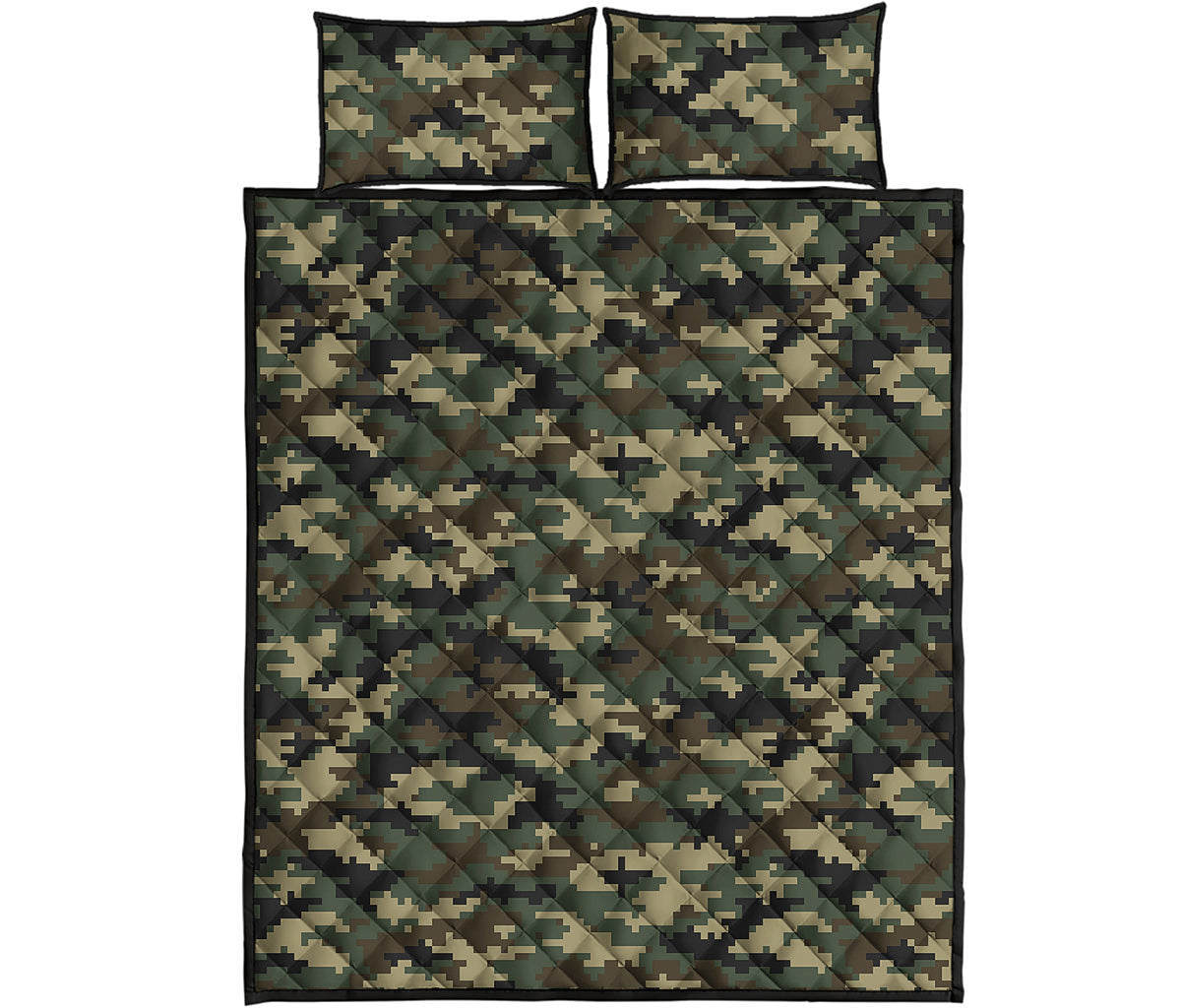 Army Green Digital Camo Pattern Print Quilt Bed Set