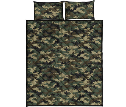 Army Green Digital Camo Pattern Print Quilt Bed Set