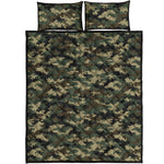 Army Green Digital Camo Pattern Print Quilt Bed Set