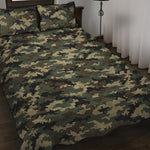 Army Green Digital Camo Pattern Print Quilt Bed Set