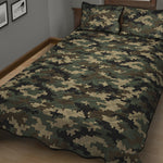 Army Green Digital Camo Pattern Print Quilt Bed Set
