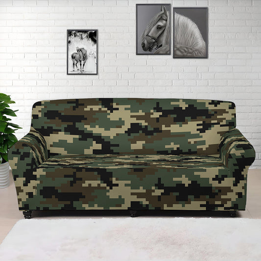 Army Green Digital Camo Pattern Print Sofa Cover