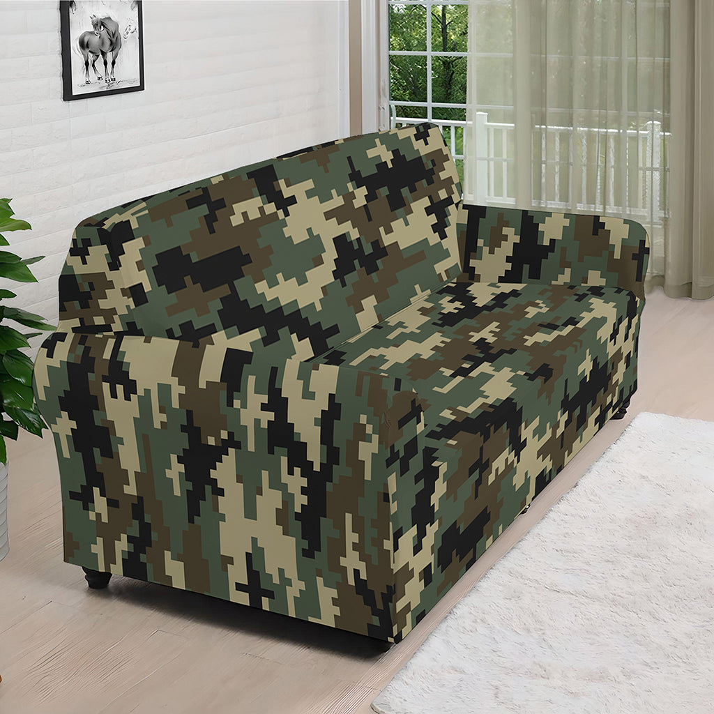 Army Green Digital Camo Pattern Print Sofa Cover