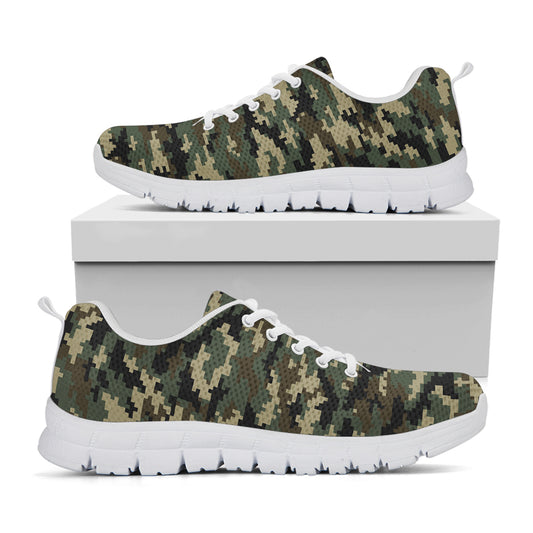 Army Green Digital Camo Pattern Print White Sneakers