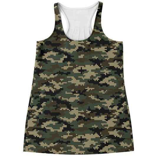 Army Green Digital Camo Pattern Print Women's Racerback Tank Top