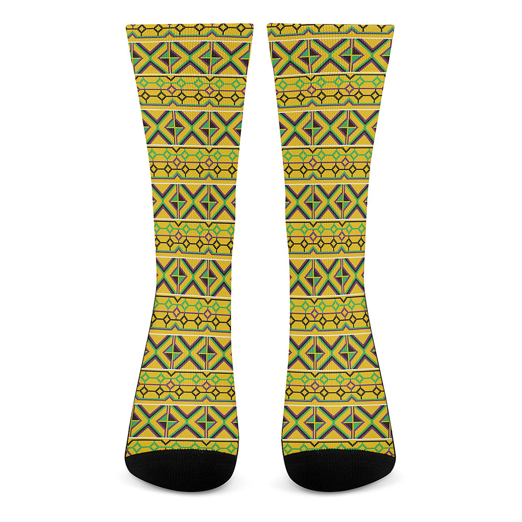 Asante Kente Pattern Print Crew Socks