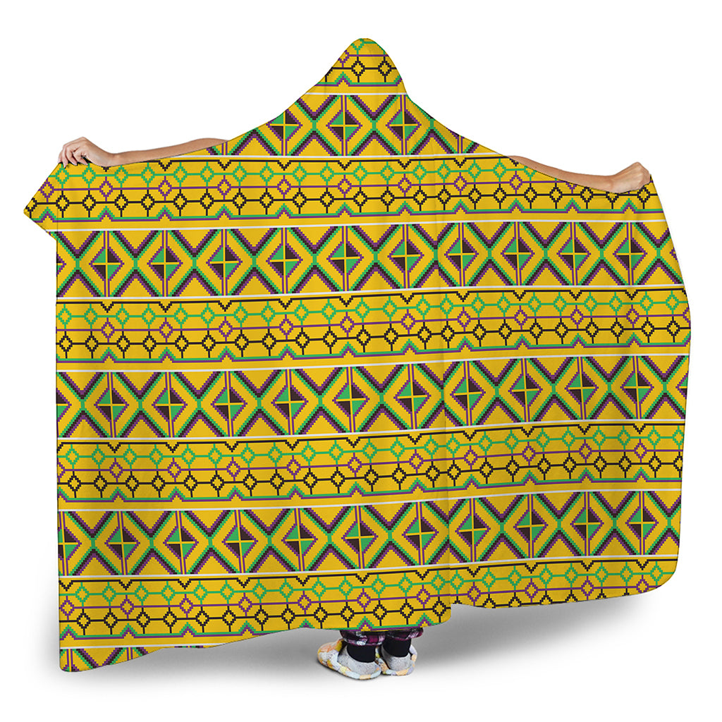 Asante Kente Pattern Print Hooded Blanket