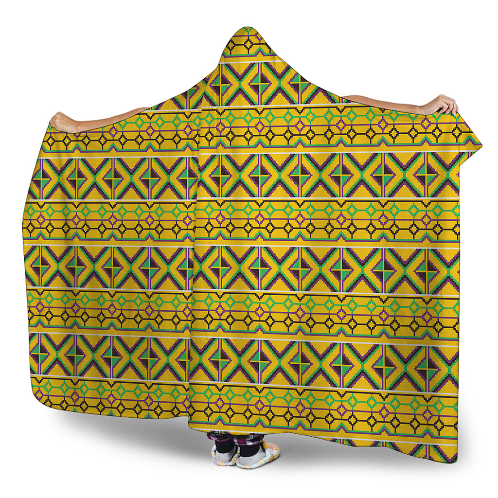 Asante Kente Pattern Print Hooded Blanket