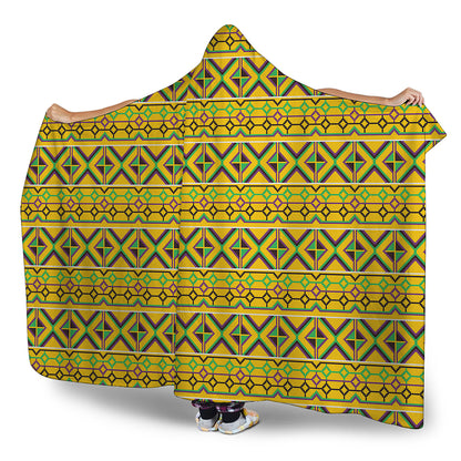 Asante Kente Pattern Print Hooded Blanket