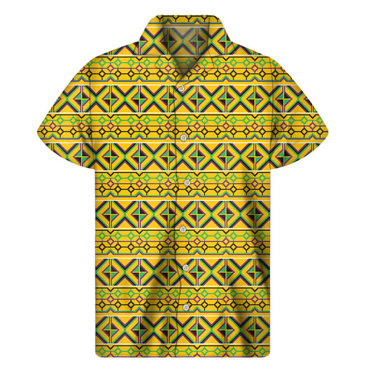 Asante Kente Pattern Print Men's Short Sleeve Shirt