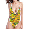 Asante Kente Pattern Print One Piece High Cut Swimsuit