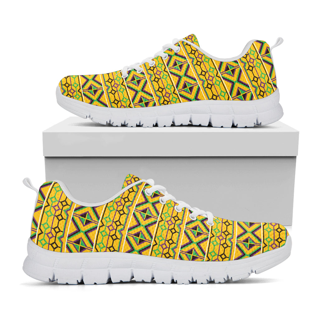 Asante Kente Pattern Print White Sneakers