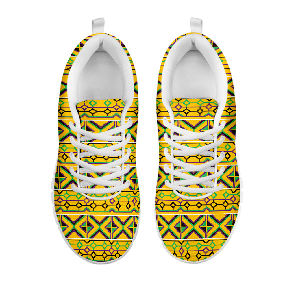 Asante Kente Pattern Print White Sneakers