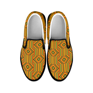 Ashanti Kente Pattern Print Black Slip On Shoes