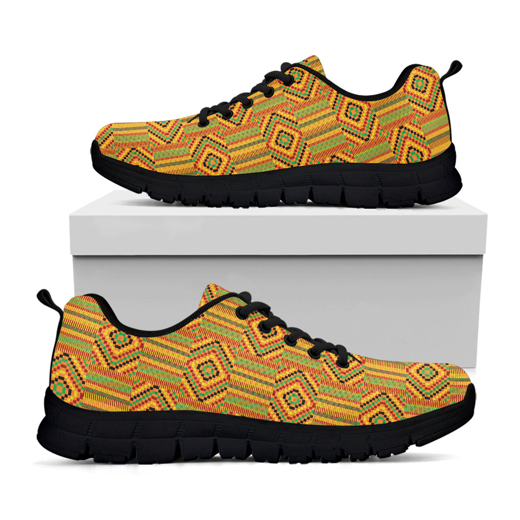 Ashanti Kente Pattern Print Black Sneakers