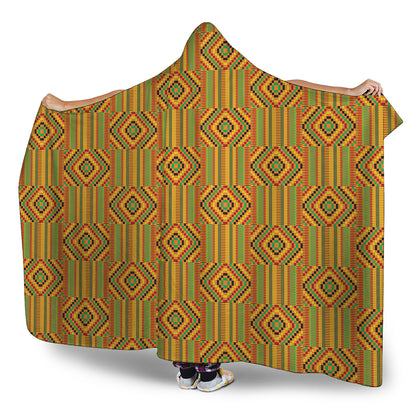 Ashanti Kente Pattern Print Hooded Blanket