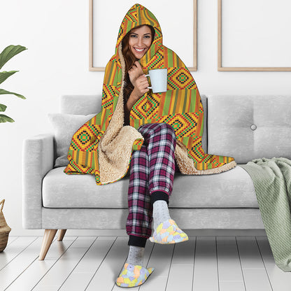 Ashanti Kente Pattern Print Hooded Blanket