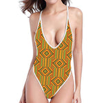 Ashanti Kente Pattern Print One Piece High Cut Swimsuit